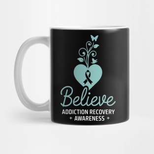 Addiction Recovery Awareness Teal Ribbon Believe Butterfly Mug